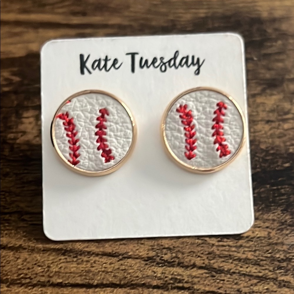 Leather Baseball Earrings - Studs